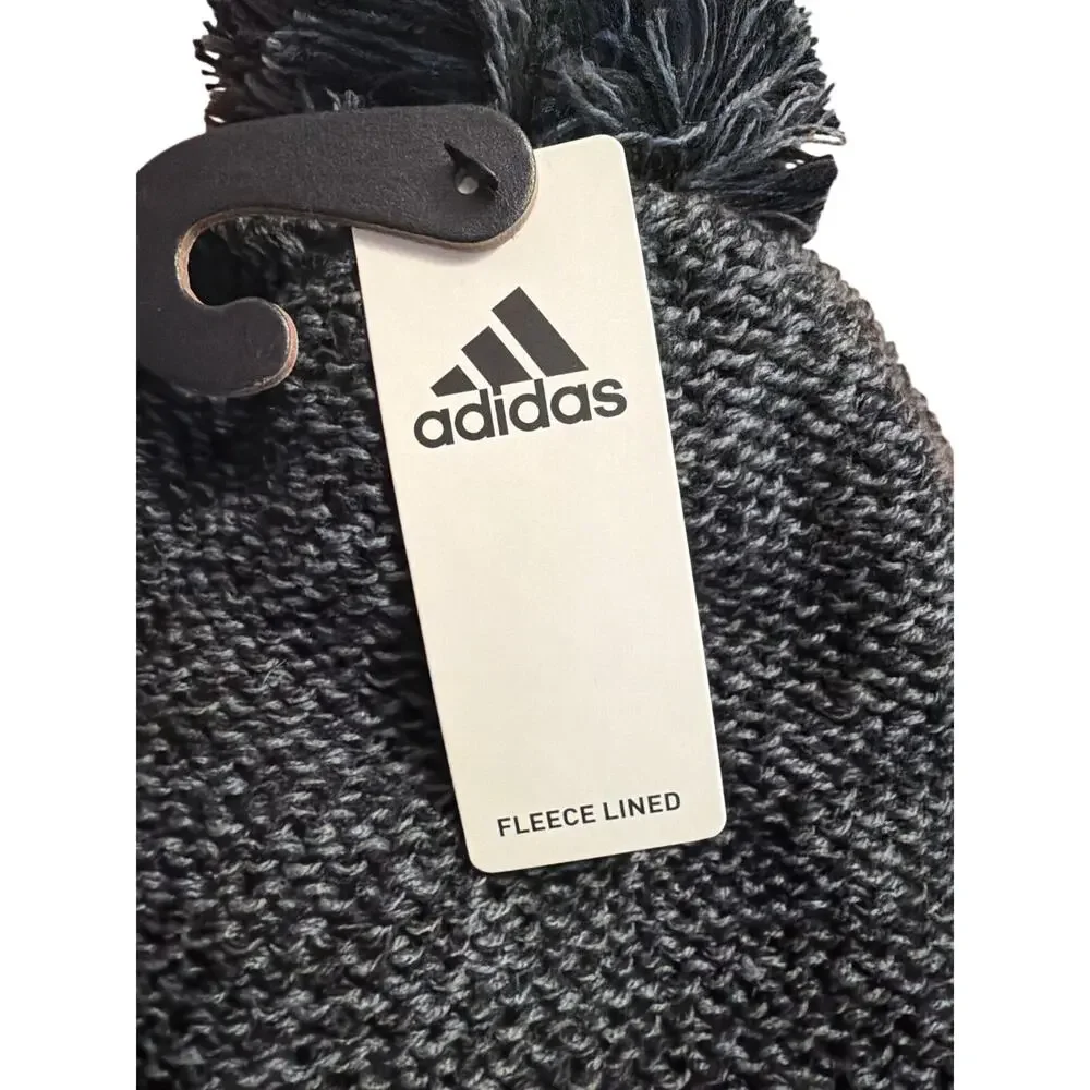 Adidas Men's Recon 3 Ballie Black & Gray Fleece Marble Beanie Winter Hat New
